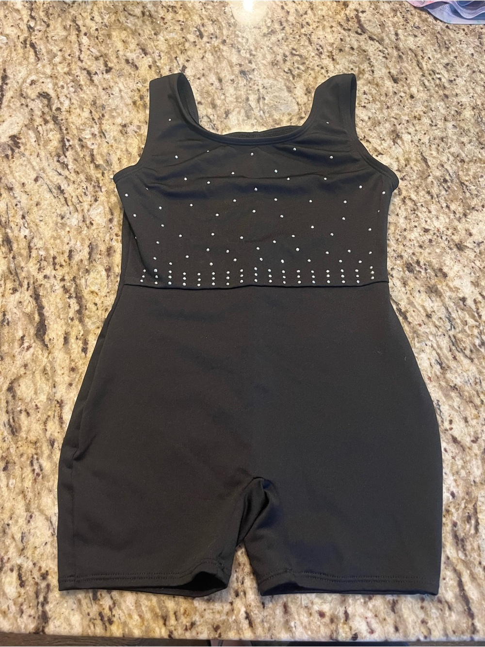 Girls Black Rhinestone-Accent Unitard